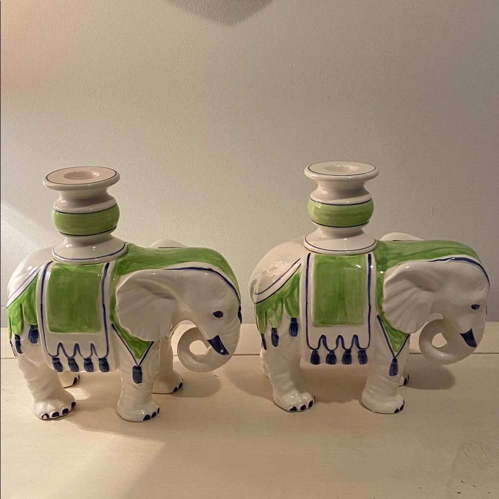 Vintage Fitz And Floyd Ceramic Elephant Candle Holders Set of 2 Rare - Picture 3 of 12